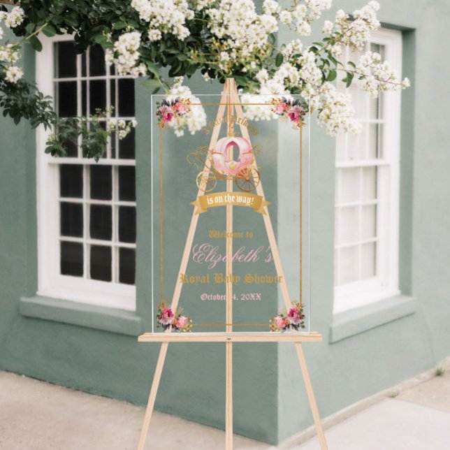 Pink Carriage Princess Baby Shower Welcome  Acrylic Sign (Pink Carriage Princess Baby Shower Welcome Acrylic Sign)
