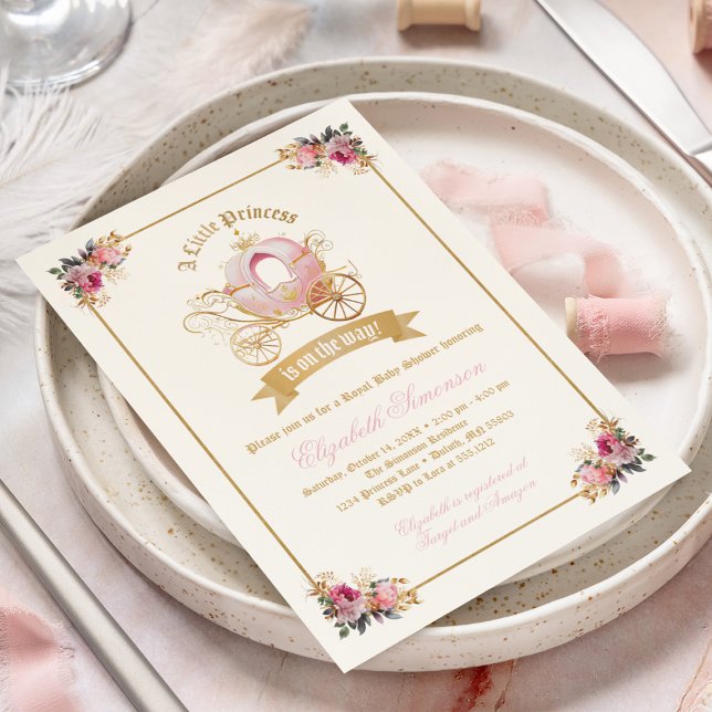 Pink Carriage Princess Fairytale Baby Shower Invitation (Creator Uploaded)