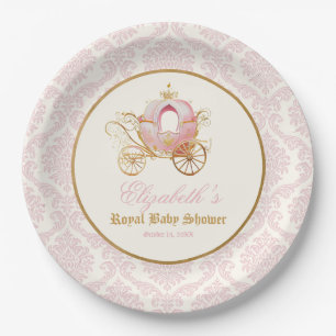 Pink Carriage Princess Fairytale Baby Shower  Paper Plates