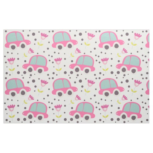 Pink Cars and Flowers Fabric