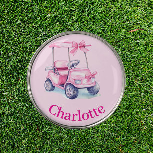 Pink cart name golf ball marker