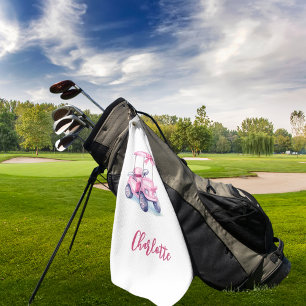 Pink cart name golf towel