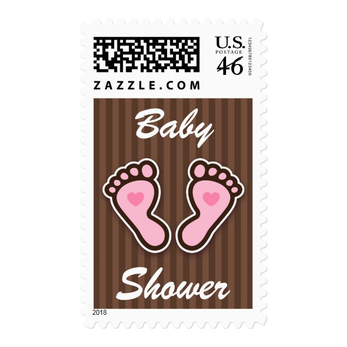 Pink cartoon baby feet with hearts brown stamps