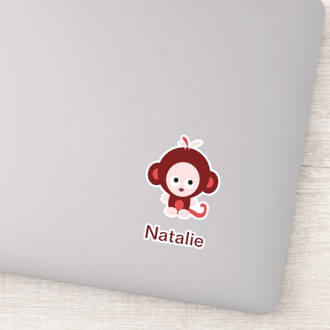 Pink Cartoon Baby Monkey with customizable text Sticker (Detail)