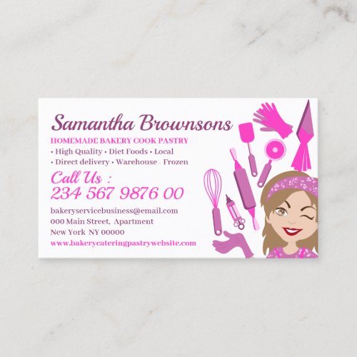 Pink Cartoon Baker Cake Pastry Cook Business Card