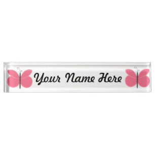 Pink Cartoon Butterfly Nameplate