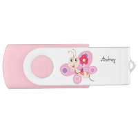 Pink Cartoon Butterfly USB Swivel Flash Drive