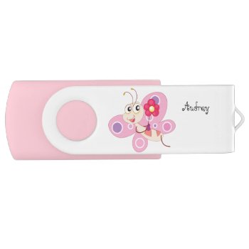 Pink Cartoon Butterfly Usb Swivel Flash Drive by Shopia at Zazzle
