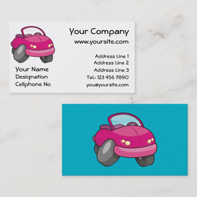 Pink Cartoon Car Business Card (Front/Back)