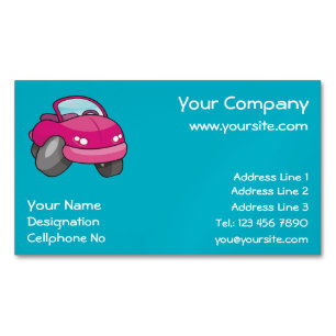 Pink Cartoon Car Business Card Magnet