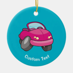 Pink Cartoon Car Ceramic Ornament