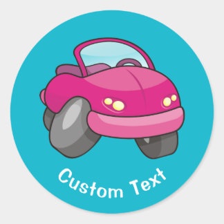 Pink Cartoon Car Classic Round Sticker