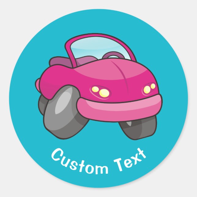 Pink Cartoon Car Classic Round Sticker (Front)