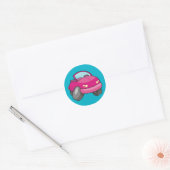 Pink Cartoon Car Classic Round Sticker (Envelope)