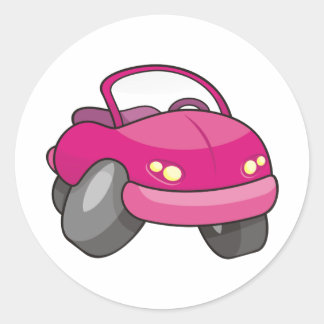 Pink Cartoon Car Classic Round Sticker