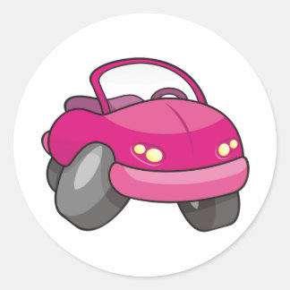 Pink Cartoon Car Classic Round Sticker