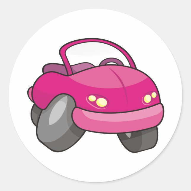Pink Cartoon Car Classic Round Sticker (Front)