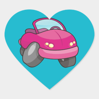 Pink Cartoon Car Heart Sticker