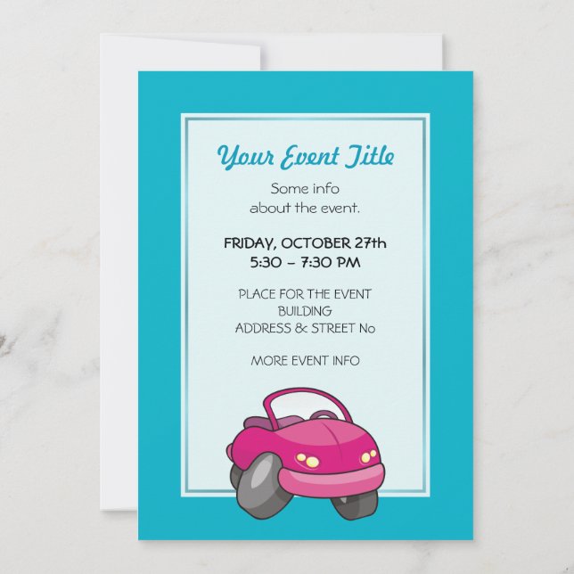 Pink Cartoon Car Invitation (Back)