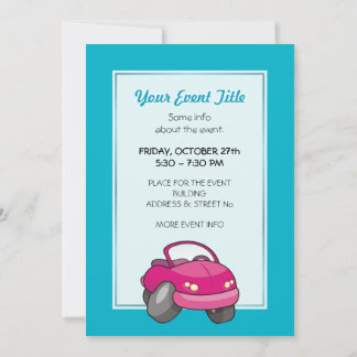 Pink Cartoon Car Invitation