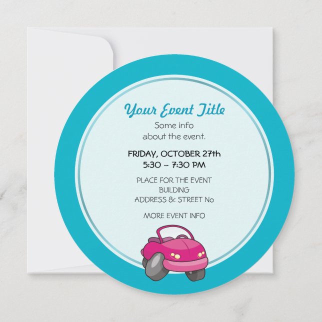 Pink Cartoon Car Invitation (Back)