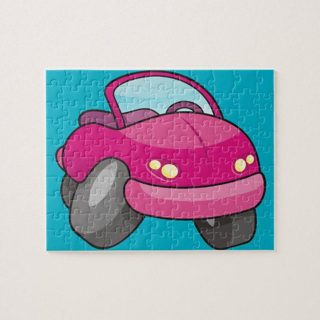 Pink Cartoon Car Jigsaw Puzzle (Horizontal)