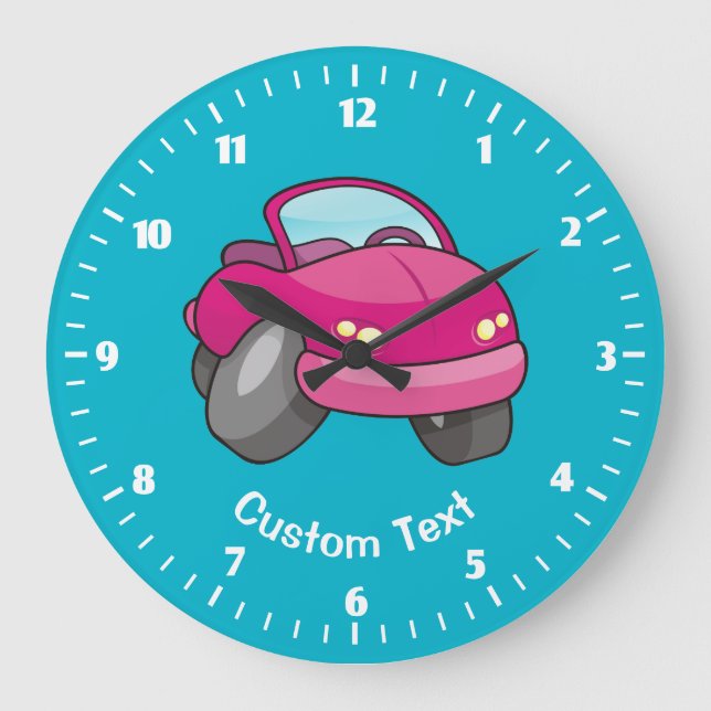 Pink Cartoon Car Large Clock (Front)