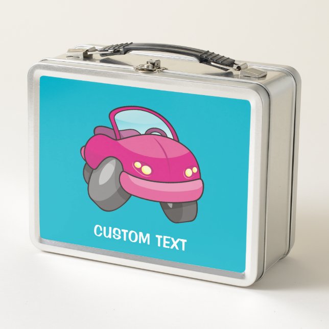 Pink Cartoon Car Metal Lunch Box (Front)