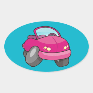 Pink Cartoon Car Oval Sticker
