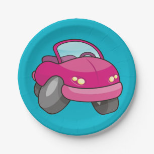Pink Cartoon Car Paper Plates