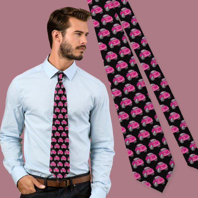 Pink Cartoon Car Pattern Tie (Creator Uploaded)