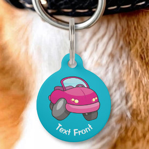 Pink Cartoon Car Pet ID Tag