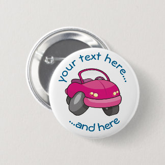 Pink Cartoon Car Pinback Button
