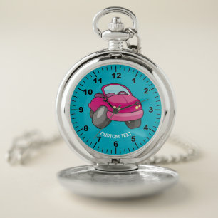 Pink Cartoon Car Pocket Watch