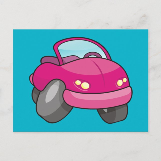 Pink Cartoon Car Postcard (Front)