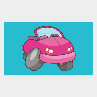 Pink Cartoon Car Rectangular Sticker