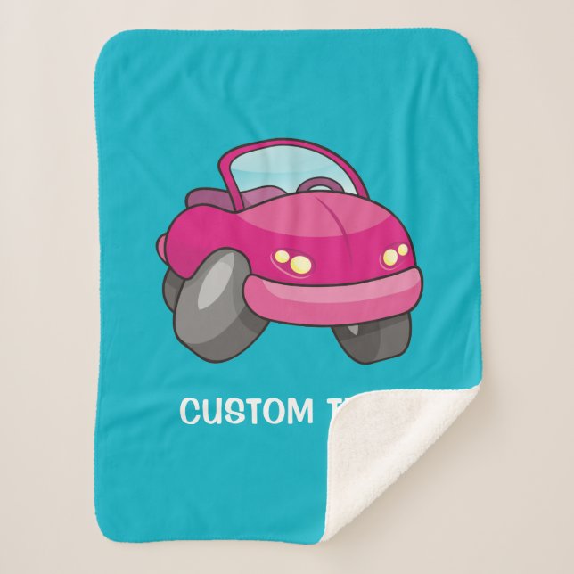 Pink Cartoon Car Sherpa Blanket (Front)