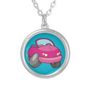 Pink Cartoon Car Silver Plated Necklace