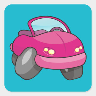 Pink Cartoon Car Square Sticker