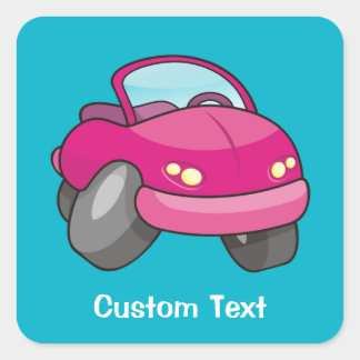 Pink Cartoon Car Square Sticker