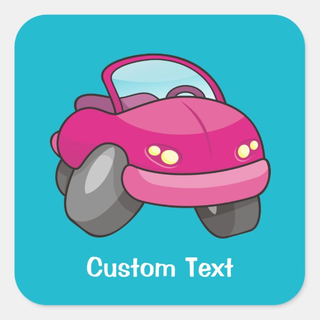 Pink Cartoon Car Square Sticker (Front)