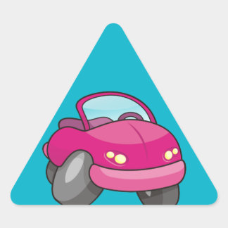 Pink Cartoon Car Triangle Sticker