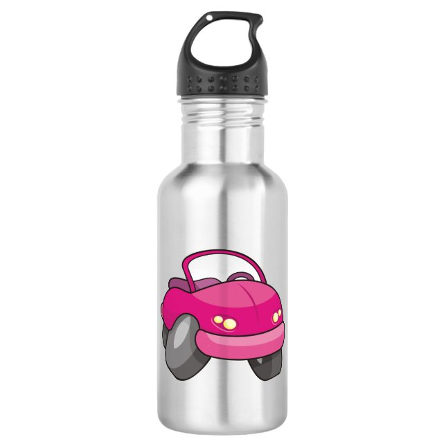 Pink Cartoon Car Water Bottle (Front)