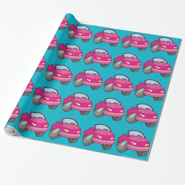 Pink Cartoon Car Wrapping Paper (Unrolled)
