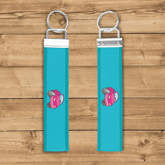 Pink Cartoon Car Wrist Keychain