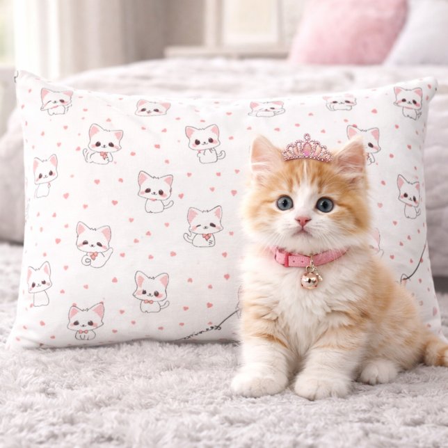 Pink Cartoon Cat Pattern with Stars and Pet Name  Bed (Creator Uploaded)