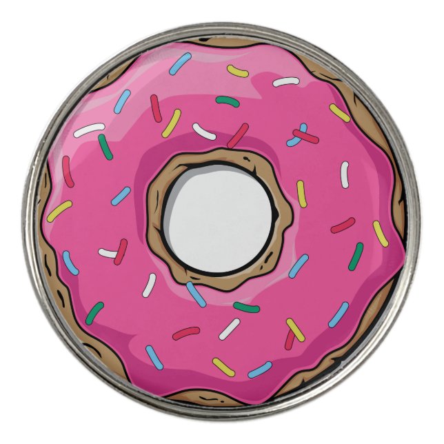 Pink Cartoon Donut with Sprinkles Golf Ball Marker (Front)