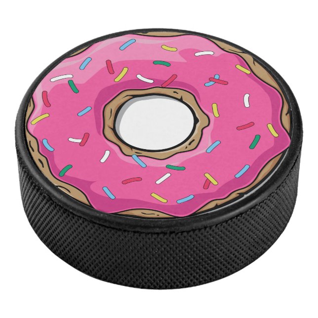 Pink Cartoon Donut with Sprinkles Hockey Puck (3/4)