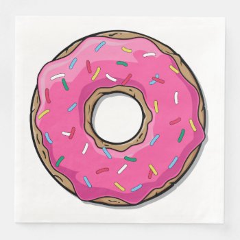 Pink Cartoon Donut With Sprinkles Paper Dinner Napkins by GroovyFinds at Zazzle