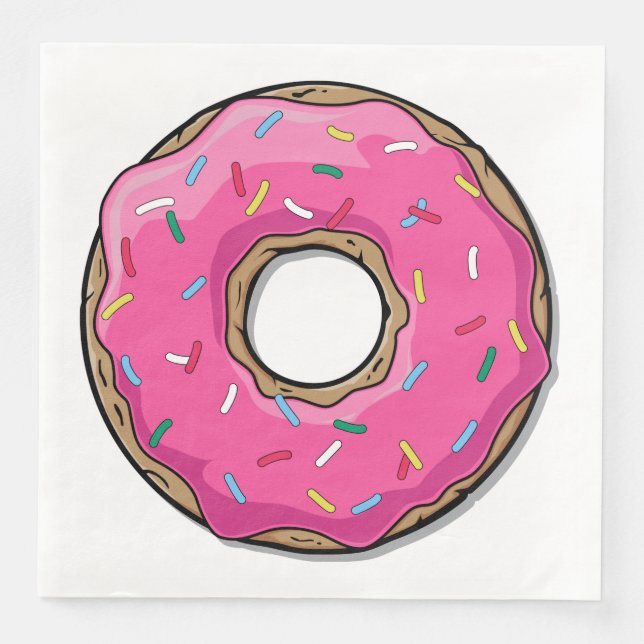 Pink Cartoon Donut with Sprinkles Paper Dinner Napkins (Front)